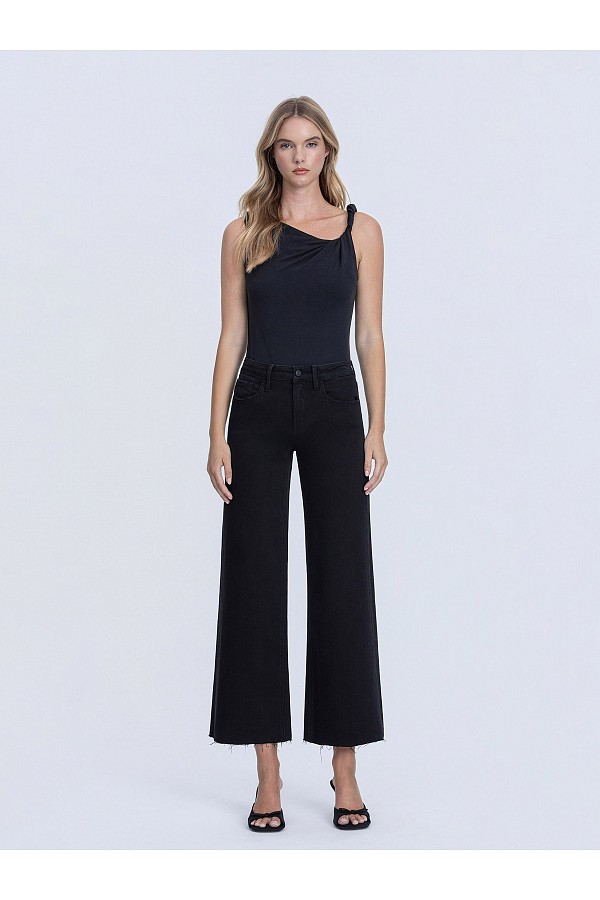 High Rise Raw Hem Crop Jet Black Wi...
